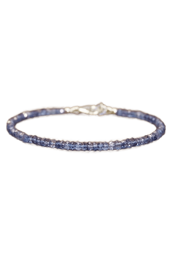 Iolite 3mm Rondelle Shape Faceted Cut Beads 7 inch Silver Plated Clasp Bracelet for men, women, unisex. Link Chain Stacking Bracelet.|LINK_03863