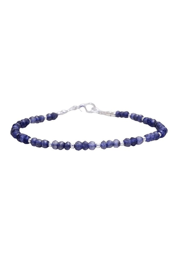 Iolite 3mm Round Shape Faceted Cut Beads 7 inch Adjustable Silver Plated Clasp Bracelet for men, women, unisex. Link Chain Stacking Bracelet.|LINK_03897