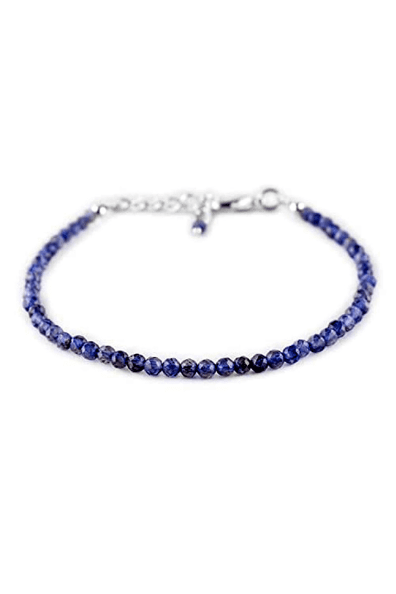 Iolite 3mm Round Shape Faceted Cut Beads 7 inch Adjustable Silver Plated Clasp Bracelet for men, women, unisex. Link Chain Stacking Bracelet.|LINK_03900