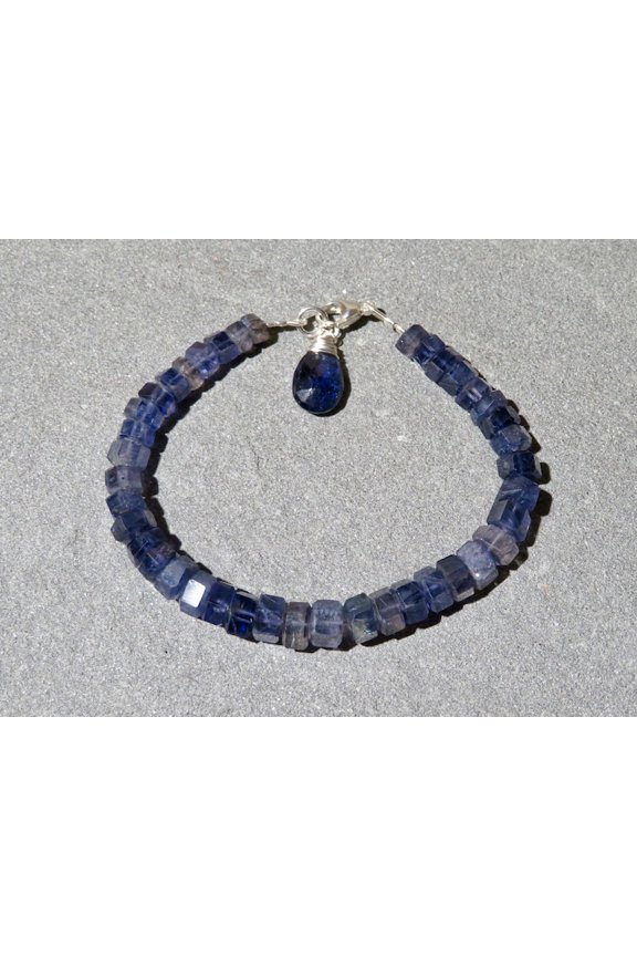 Iolite 8mm Rondelle Shape Faceted Cut Beads 7 inch Silver Plated Clasp Bracelet for men, women, unisex. Link Chain Stacking Bracelet.|LINK_03881