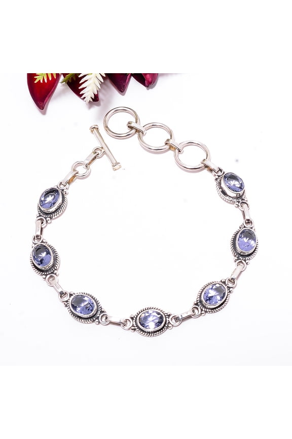 Iolite 925 Sterling Silver Adjustable Bracelet 8.99" B83475, Christmas Gift