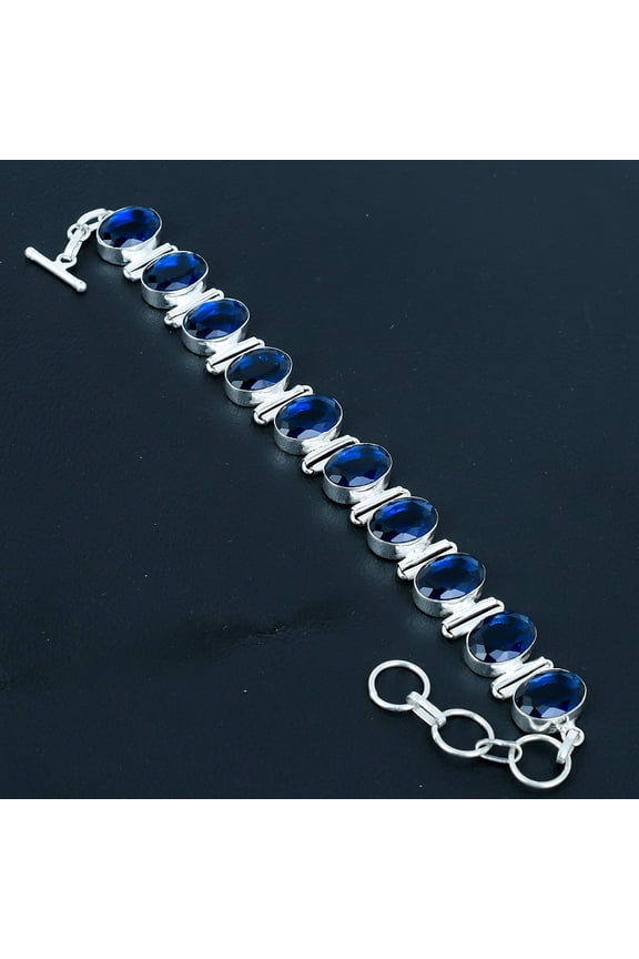 Iolite 925 Sterling Silver Jewelry Oval Gemstone Ethnic Gift Bracelet 8" VJ 783