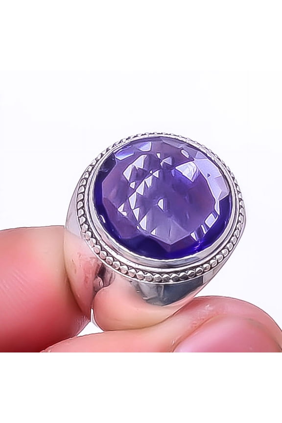 Iolite 925 Sterling Silver Unisex Solitaire Ring s.6.5 R7563-19, Christmas Gift, Gemstone Silver Jewelry, Iolite Ring, New Year Sale