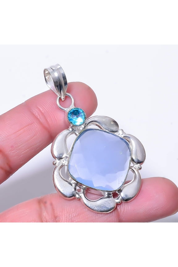 Iolite & Blue Topaz Designer Handmade 925 Sterling Silver Pendant 2.11" P58