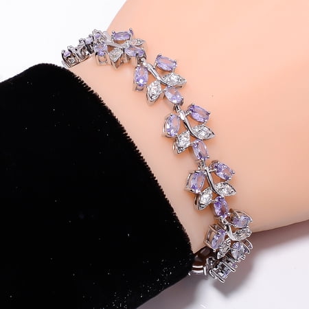 Iolite, CZ 925 Sterling Silver Adjustable Bracelet 7-8" B130315, Gift for her