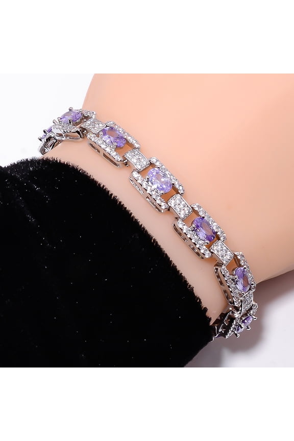 Iolite, CZ 925 Sterling Silver Adjustable Bracelet 7-8" B140530, Gift for her