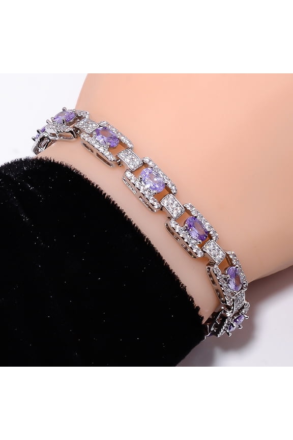 Iolite, CZ 925 Sterling Silver Adjustable Tennis Bracelet 7-8" B140529, Iolite Bracelet, Vivid Blue Bracelet, Oval Bracelet