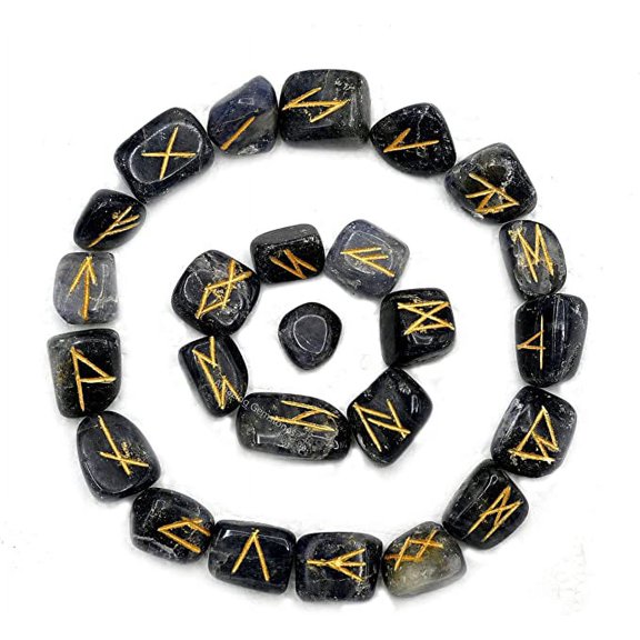 Iolite Crystal Runes Stone Set Elder Futhark