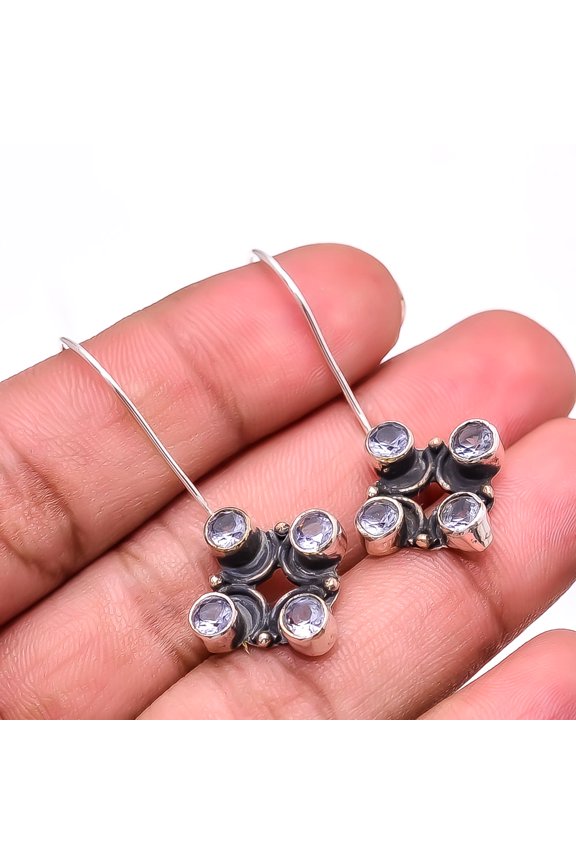 Iolite Gemstone 925 Sterling Silver Earring 1.56", Christmas Gift E22655, Handmade Jewelry, Dangle Earring