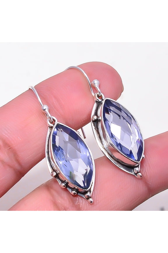 Iolite Gemstone 925 Sterling Silver Earring 1.56" E_10182_1004_78, Birthday Gift, Christmas Gift, New Year Sale