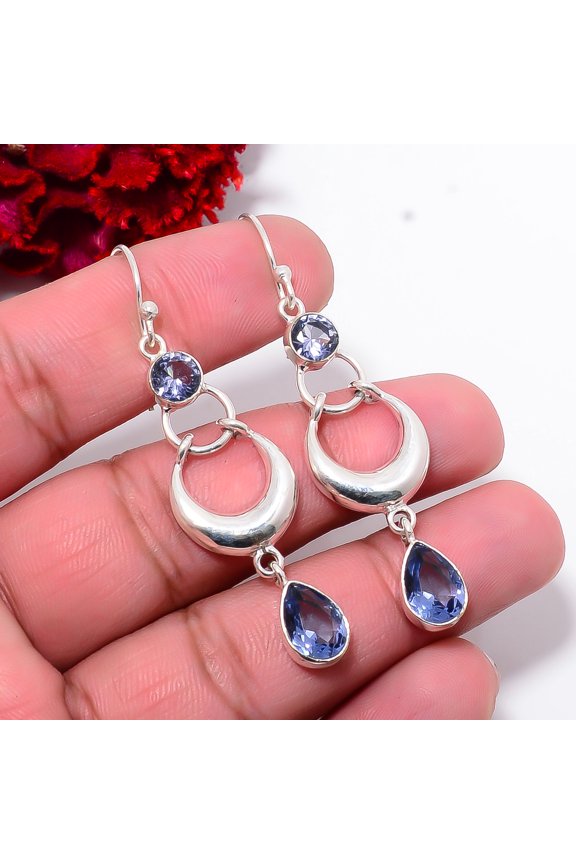 Iolite Gemstone 925 Sterling Silver Earring 2.26" E10031, Christmas Gift