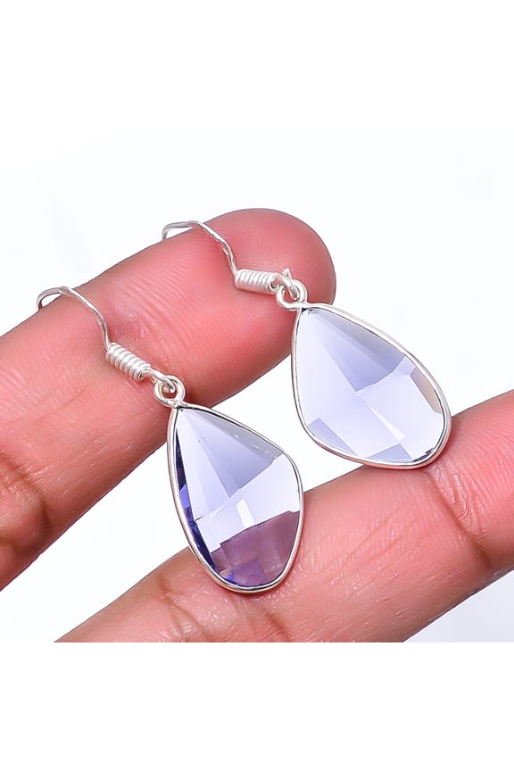 Iolite Gemstone 925 Sterling Silver Handmade Bezel Earring 1.48" E92