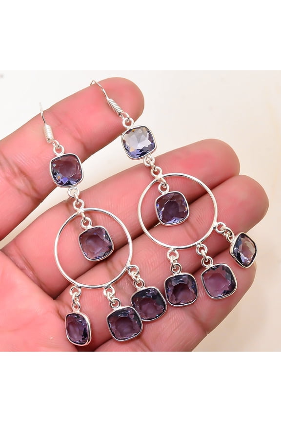 Iolite Gemstone 925 Sterling Silver Handmade Chandelier Earring 2.77" E28