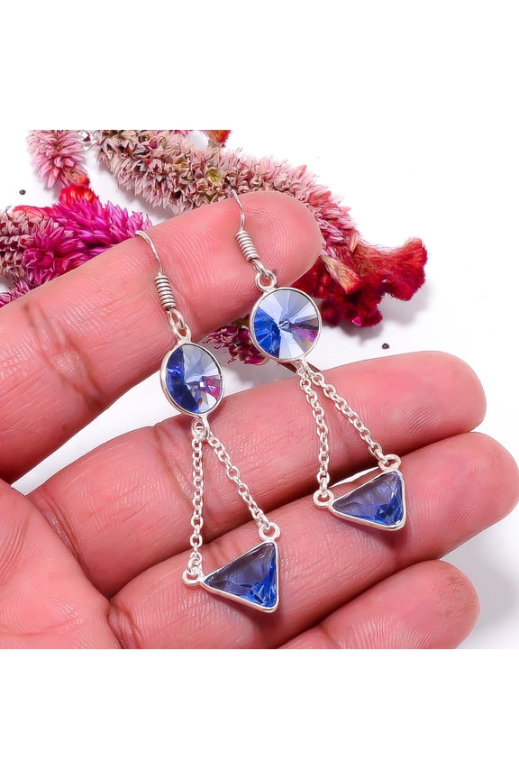 Iolite Gemstone 925 Sterling Silver Handmade Earring 2.54" E268