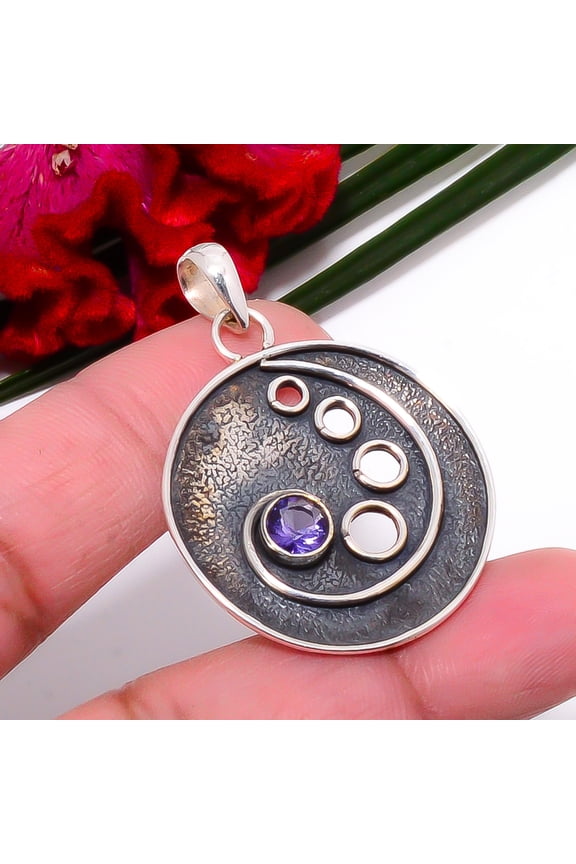 Iolite Gemstone 925 Sterling Silver Jewelry Handmade Pendant 1.72" Sku26, Vivid Blue Pendant, Gemstone Pendant