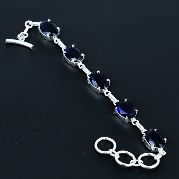 Iolite Oval 925 Sterling Silver Gemstone Solitaire Jewelry Bracelet 7" VJ 298