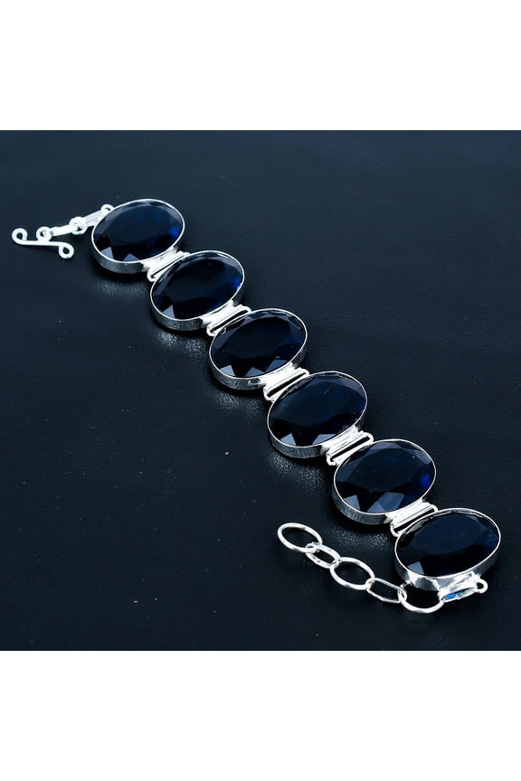 Iolite Oval Gemstone Handmade 925 Sterling Silver Jewelry Bracelet 8" VJ 1185