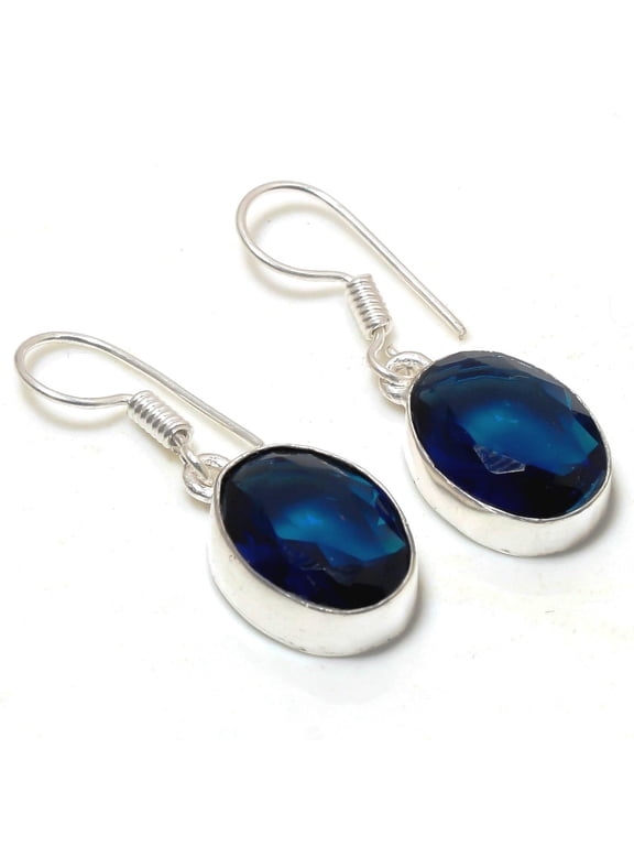 Iolite Oval Shape Gemstone Earrings Handmade Beautiful Unique Gift Jewelry 1.20"