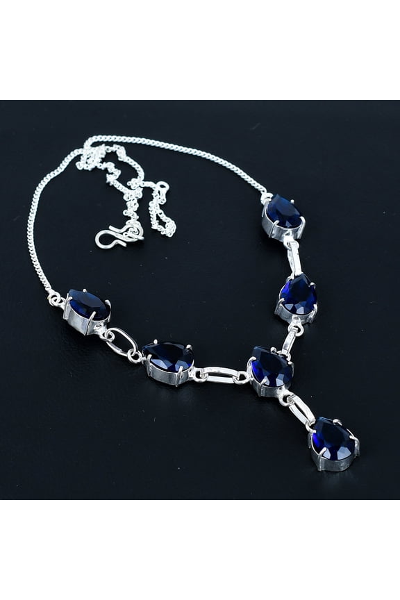 Iolite Pear Gemstone Handmade 925 Sterling Silver Solitaire Necklace 18" VJ 285