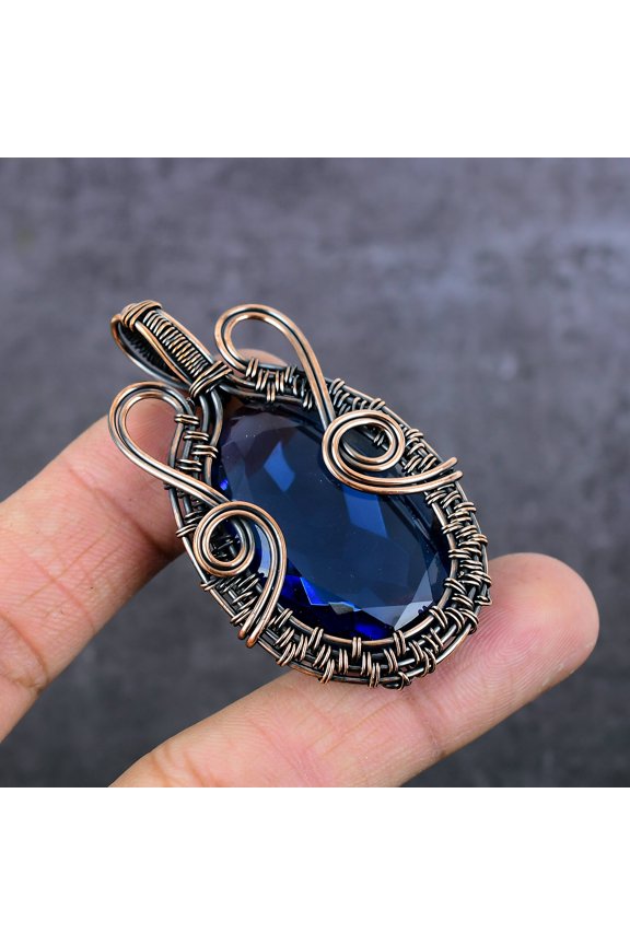 Iolite Quartz Gemstone Handmade Copper Wire Wrap Jewelry Pendant 2.36"