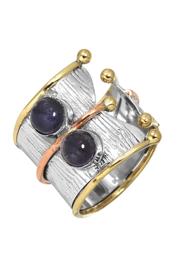 Iolite Ring 925 Sterling Silver Two Tone Women Jewelry