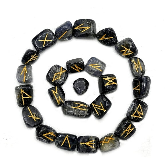 Iolite Runes Set of 25 Engraved Rune Stones