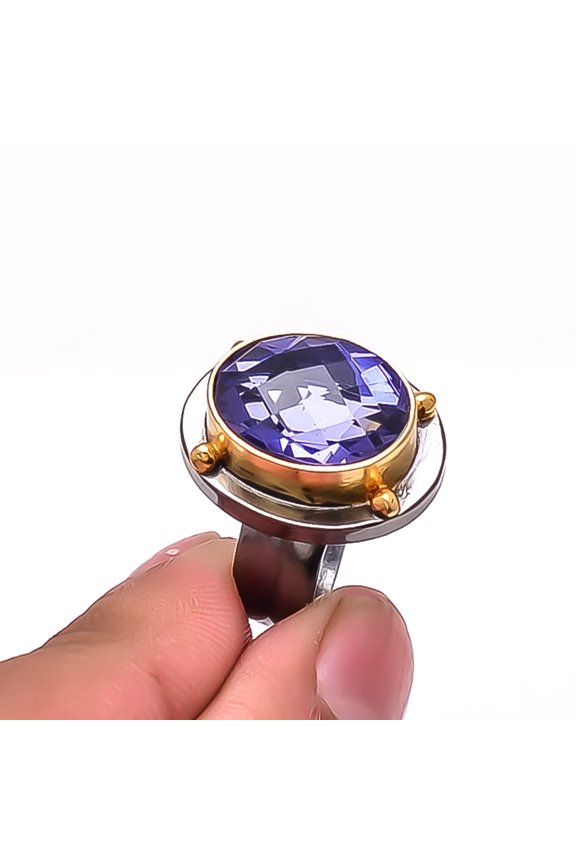 Iolite Two Tone Designer Gemstone 925 Sterling Silver Ring S.9 R25 Christmas Gift