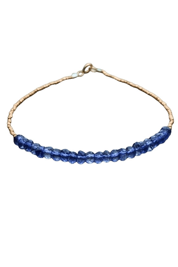 Iolite Water Sapphire 3-3.5mm Rondelle Shape Faceted Cut Beads 7 inch Gold Plated Clasp Bracelet for men, women, unisex. Link Chain Stacking Bracelet.|LINK_03910