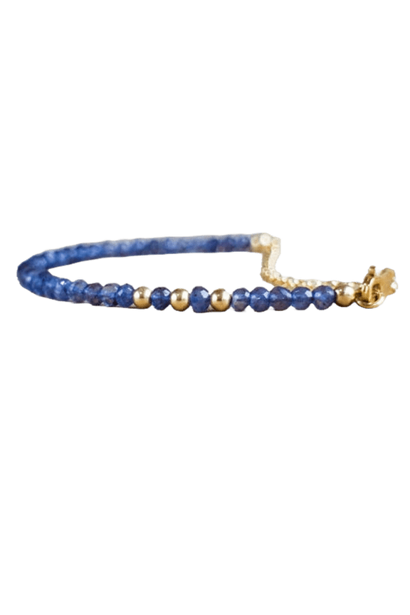 Iolite Water Sapphire 3mm Round Shape Faceted Cut Beads 7 inch Adjustable Gold Plated Clasp Bracelet for men, women, unisex. Link Chain Stacking Bracelet.|LINK_03916