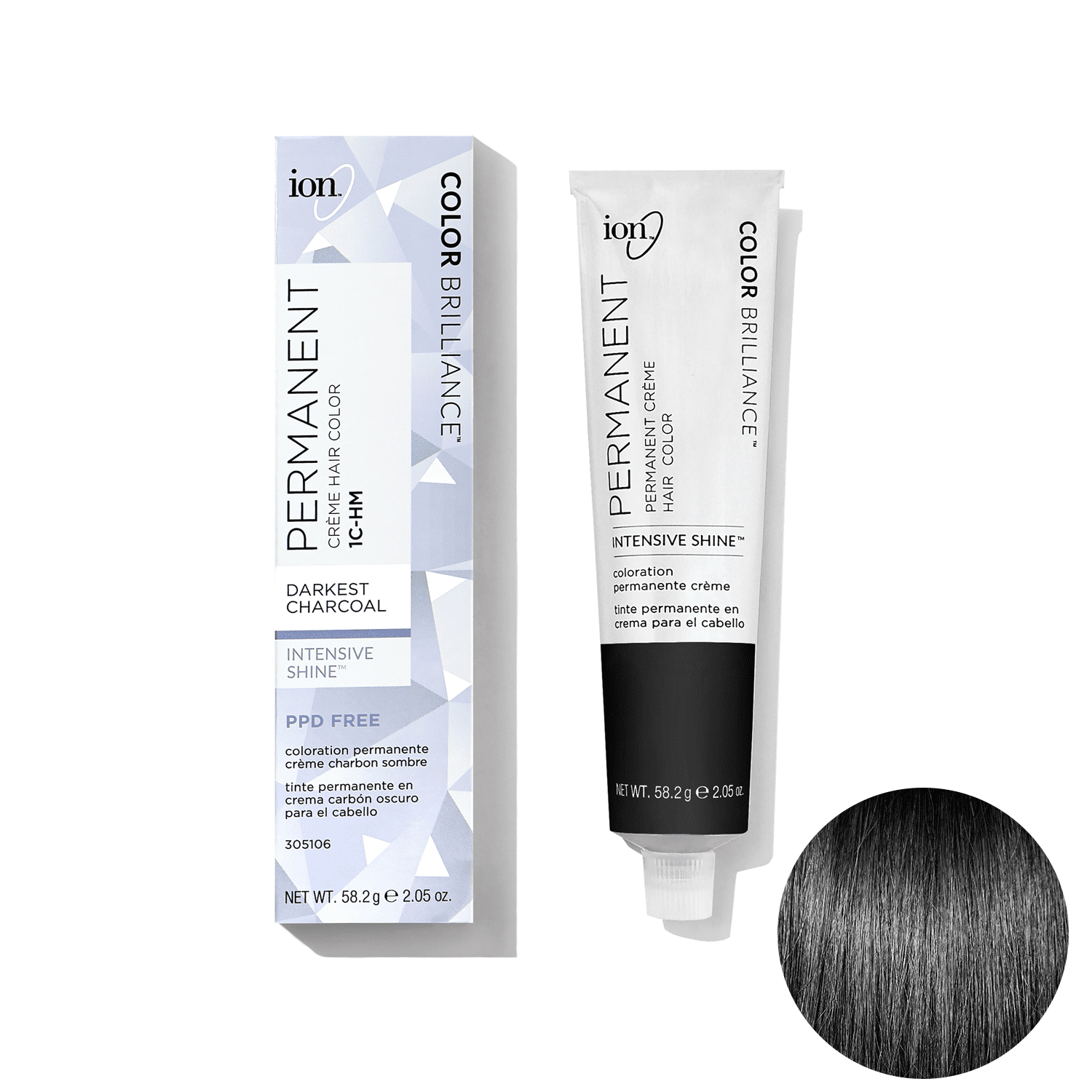 Ion 1CHM Darkest Charcoal Permanent Creme Hair Color 1CHM Darkest