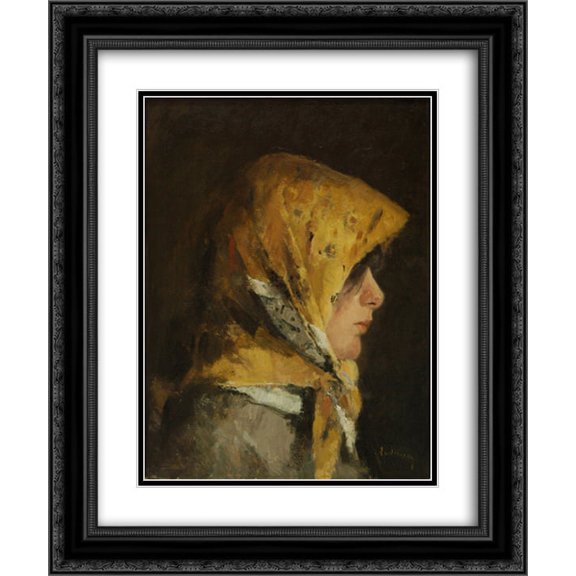 Ion Andreescu 2x Matted 20x24 Black Ornate Framed Art Print 'Portrait of a Girl'