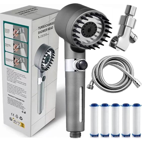 Ion Drops Filtered Shower Head, 2026 NEW Ion Drops Shower Head with 59in Hose/Bracket, Adjustable Filtered Showerhead with 5 Filter Replacements, Built-in Power Flash for Bathroom Cleaning