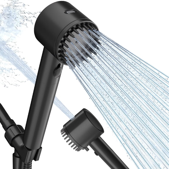 Ion Drops Shower Head with Handheld, High Pressure 4+1 Spray Mode Showerhead, Built-in Power Wash, Black