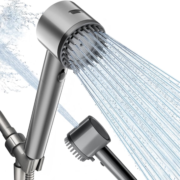 Ion Drops Shower Head with Handheld, High Pressure 4+1 Spray Mode Showerhead, Built-in Power Wash, Gray