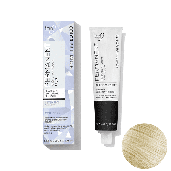 Ion Permanent Creme Hair Color HL-N Hi Lift Natural Blonde, Vegan, Cruelty Free, PPD Free, 100% Gray Coverage, Long Lasting, Fade Resistant Color, 2.05 oz