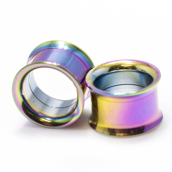 Ion-Plated Rainbow Double Flared Screw-Fit Ear Plugs - 8 Gauge to 1 Inch
