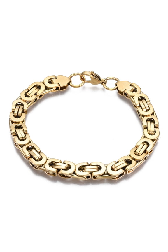 Ion Plating(IP) 201 Stainless Steel Chain Bracelets Nickel Free Real 18K Gold Plated 8-5/8 inch(22cm)