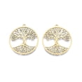 thumbnail image 1 of Ion Plating(IP) 201 Stainless Steel Pendant Hollow Charms Flat Round with Tree of Life Real 18K Gold Plated 38x35x1.5mm Hole: 2mm, 1 of 2