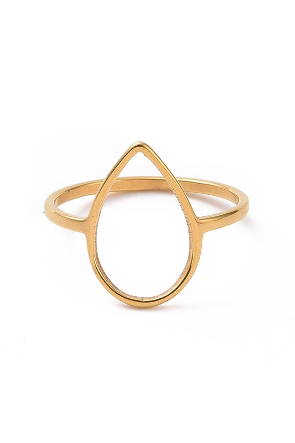 Ion Plating(IP) 201 Stainless Steel Teardrop Finger Ring Hollow Wide Ring for Women Golden US Size 6 1/2(16.9mm)