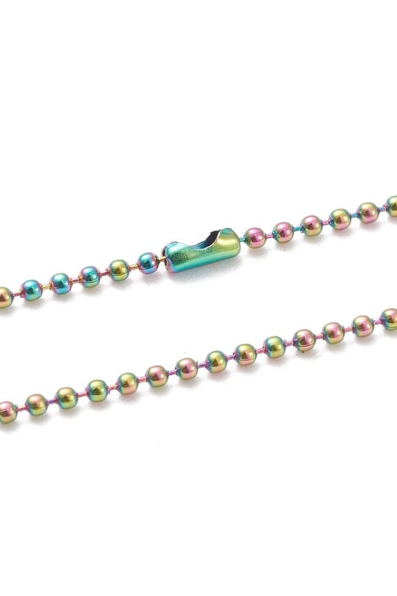 Ion Plating(IP) 304 Stainless Steel Ball Chain Necklaces with Ball Chain Connectors Rainbow Color 23.62 inch(60cm) Beads: 1.5mm