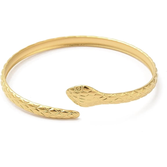 Ion Plating(IP) 304 Stainless Steel Bangles Snake Cuff Bangles Jewelry for Women Real 18K golden Plated Inner Diameter: 2-1/4 inch(5.7cm)