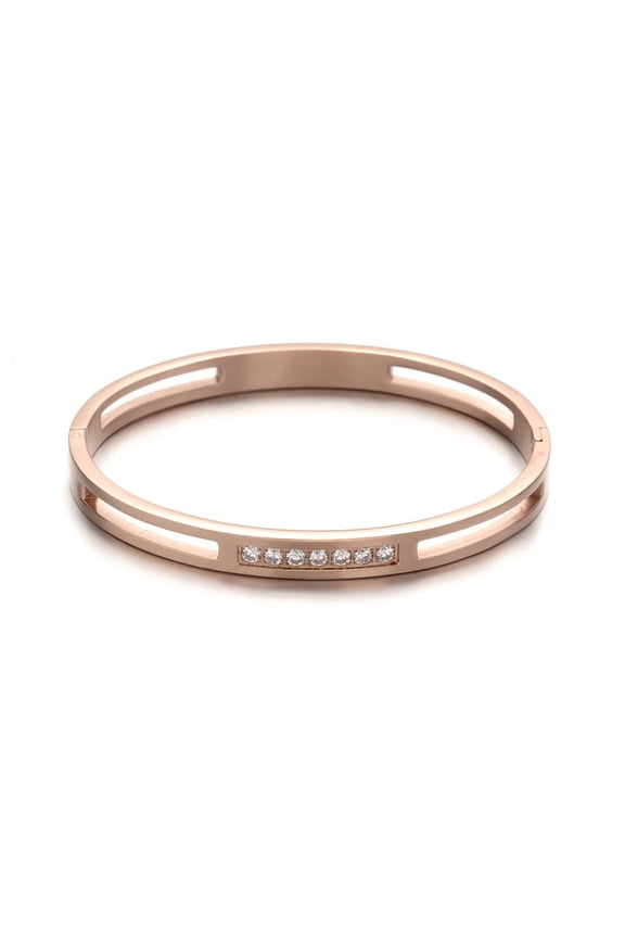 Ion Plating(IP) 304 Stainless Steel Bangles with Rhinestone Rose golden 53x64mm 8mm