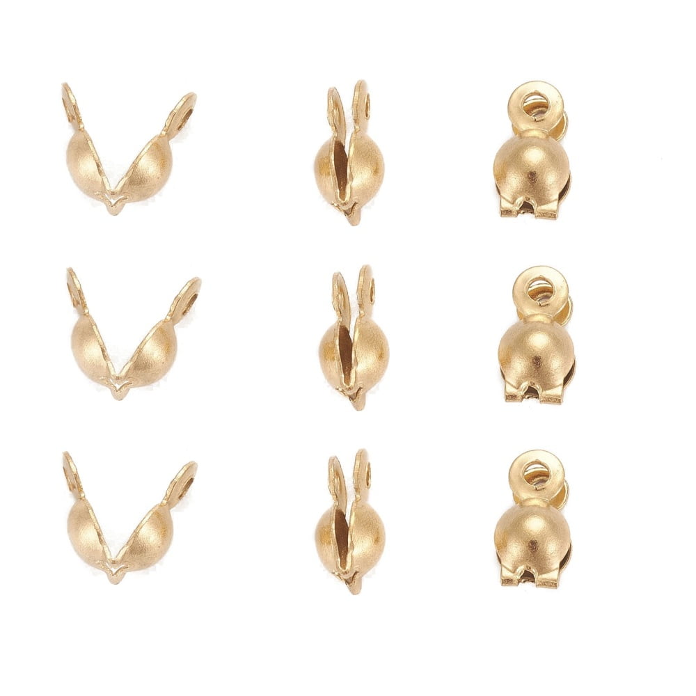 Ion Plating(IP) 304 Stainless Steel Bead Tips Calotte Ends Clamshell Knot Cover Golden 8x4mm Hole: 1mm Material 304 Stainless Steel