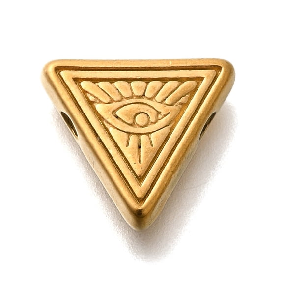 Ion Plating(IP) 304 Stainless Steel Beads Triangle with Eye Real 18K golden Plated 12x14x4mm Hole: 2mm