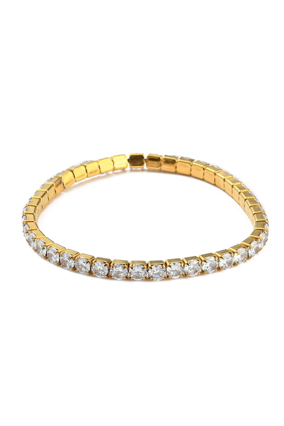 Ion Plating(IP) 304 Stainless Steel Bracelets Cubic Zirconia Tennis Bracelets for Women Golden Clear 1/8 inch(0.4cm) Inner Diameter: 2 inch(5cm)