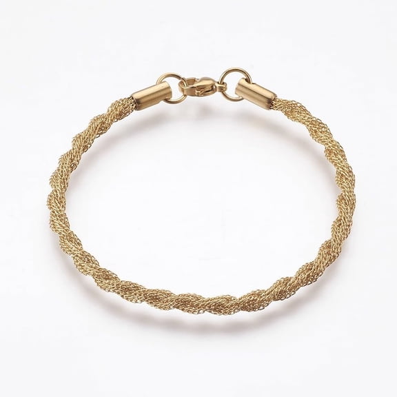 Ion Plating(IP) 304 Stainless Steel Chain Bracelets with Lobster Claw Clasps Golden 7 inch(17.8cm) 4.5mm