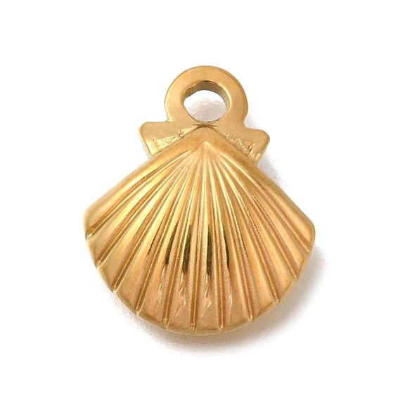 Ion Plating(IP) 304 Stainless Steel Charms Shell Shape Charm Golden 14x11.5x3.4mm Hole: 2mm