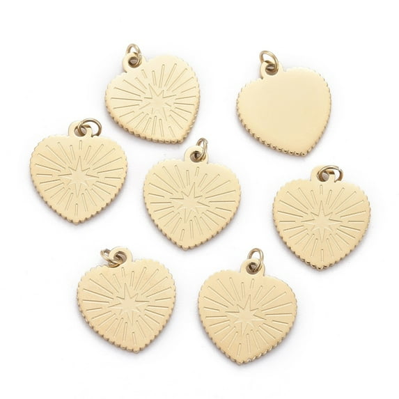 Ion Plating(IP) 304 Stainless Steel Charms with Jump Ring Laser Cut Heart with Star Golden 13.5x12x0.8mm Hole: 1.4mm