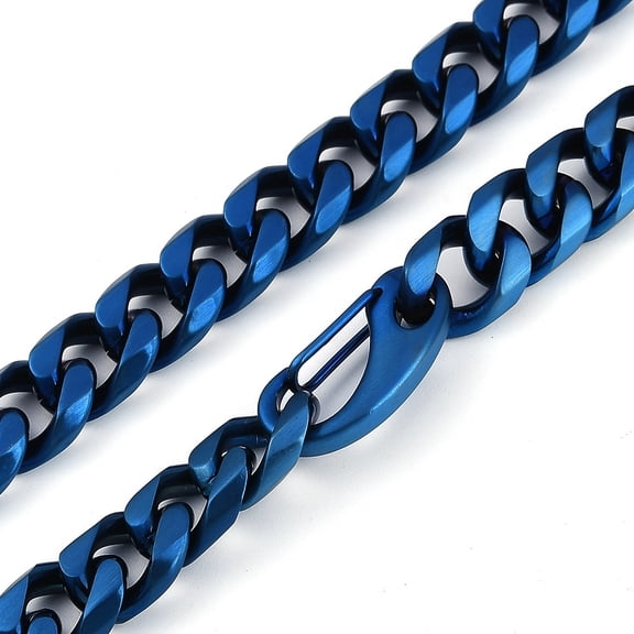 Ion Plating(IP) 304 Stainless Steel Cuban Link Chain Necklaces for Men Blue 23.70 inch(60.2cm)