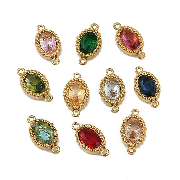 Ion Plating(IP) 304 Stainless Steel Cubic Zirconia Oval Links Connector Charms Real 18K Gold Plated Mixed Color 12.5x6.5x2.5mm Hole: 0.8mm